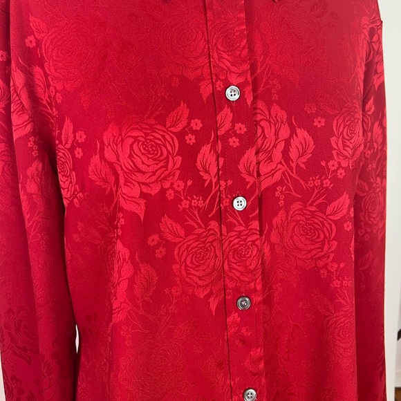 Vintage GUESS JEANS USA red rose jacquard Y2K 90s shirt XL - Picture 3 of 8